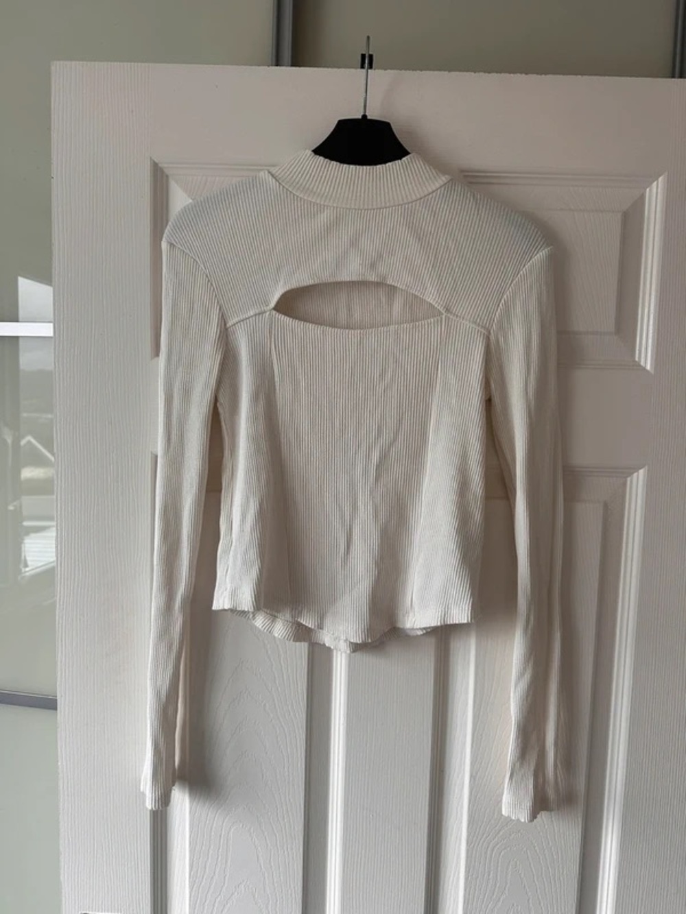 Ribbed Long-Sleeve Top with Back Keyhole — Ivory